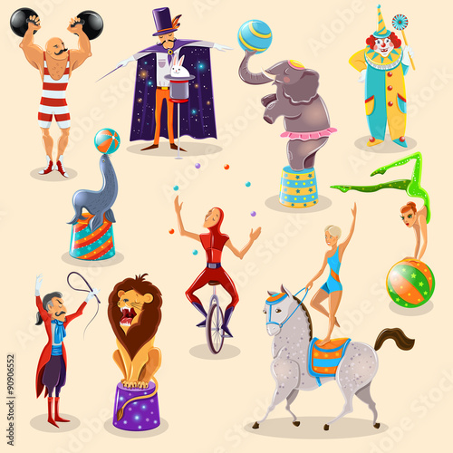 Circus vintage pictograms set arrangement