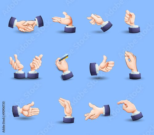 Hands gestures icons set flat 