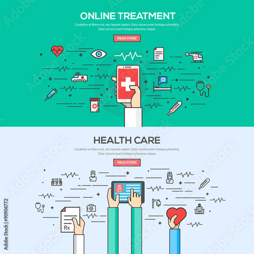 Set of Flat Line Color Banner Design Concept