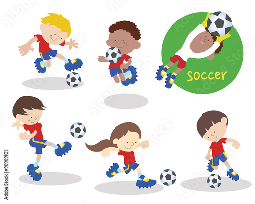 A soccer team. Each player practicing with a soccer ball.