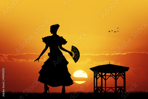 Flamenco dancer at sunset