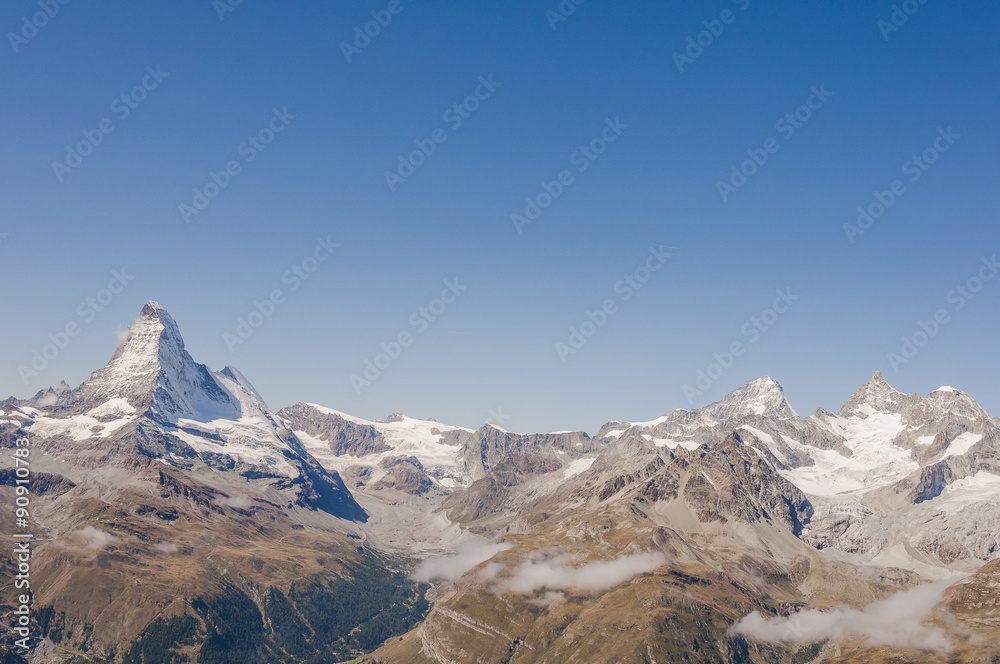 Zermatt, Dorf, Bergdorf, Alpen, Schweizer Alpen, Walliser Alpen, Ober Gabelhorn, Wellenkuppe, Matterhorn, Trockener Steg, Zmutt, Zmuttgletscher, Gletscher, Wallis, Sommer, Schweiz