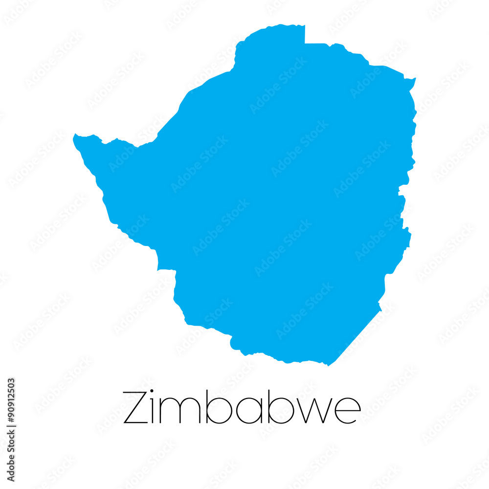 Blue shape with name of the country of Zimbabwe