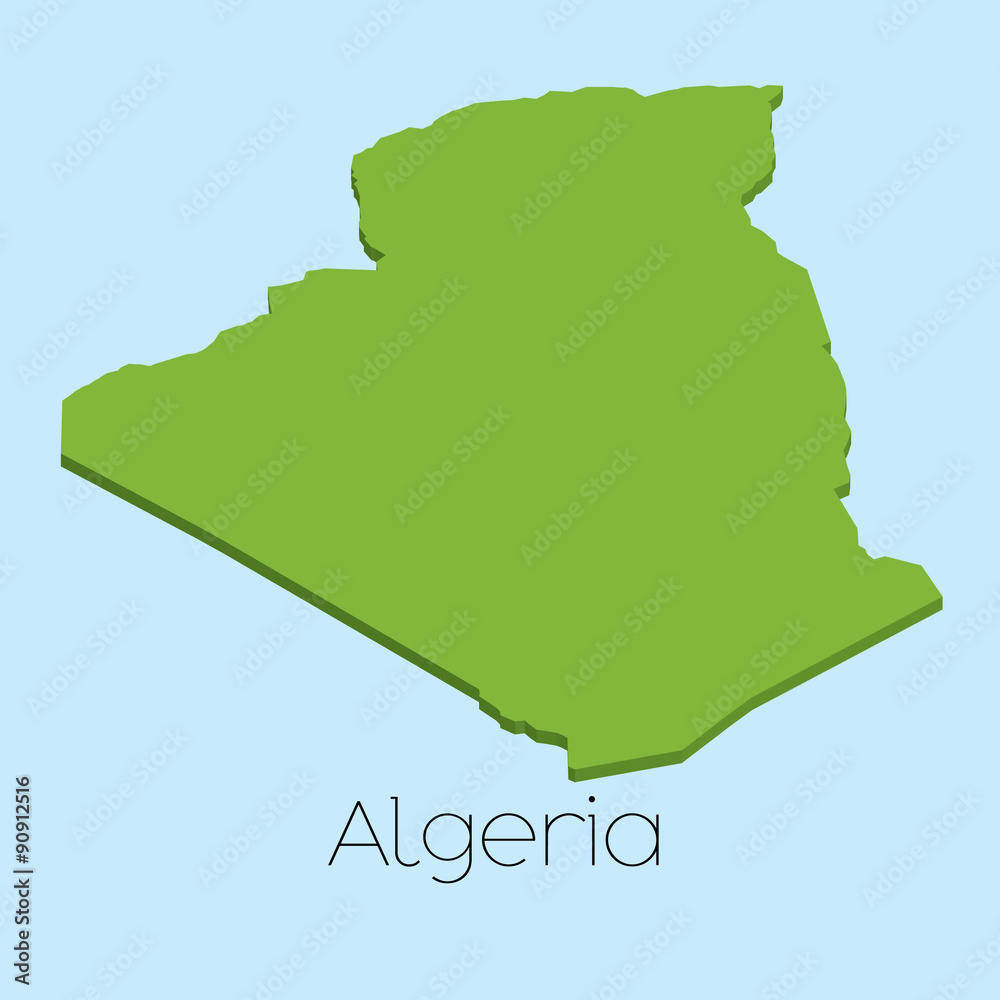 3D map on blue water background of Algeria