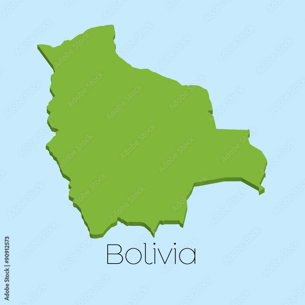 3D map on blue water background of Bolivia