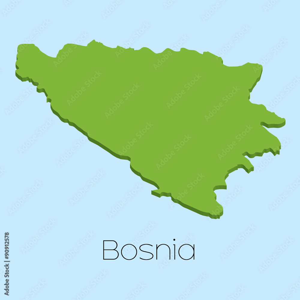 3D map on blue water background of Bosnia