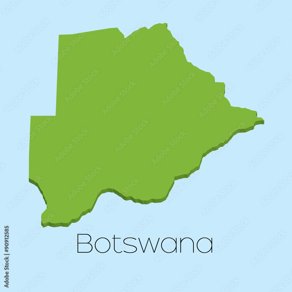 3D map on blue water background of Botswana