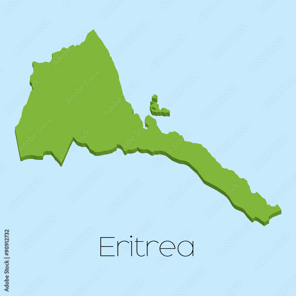 3D map on blue water background of Eritrea