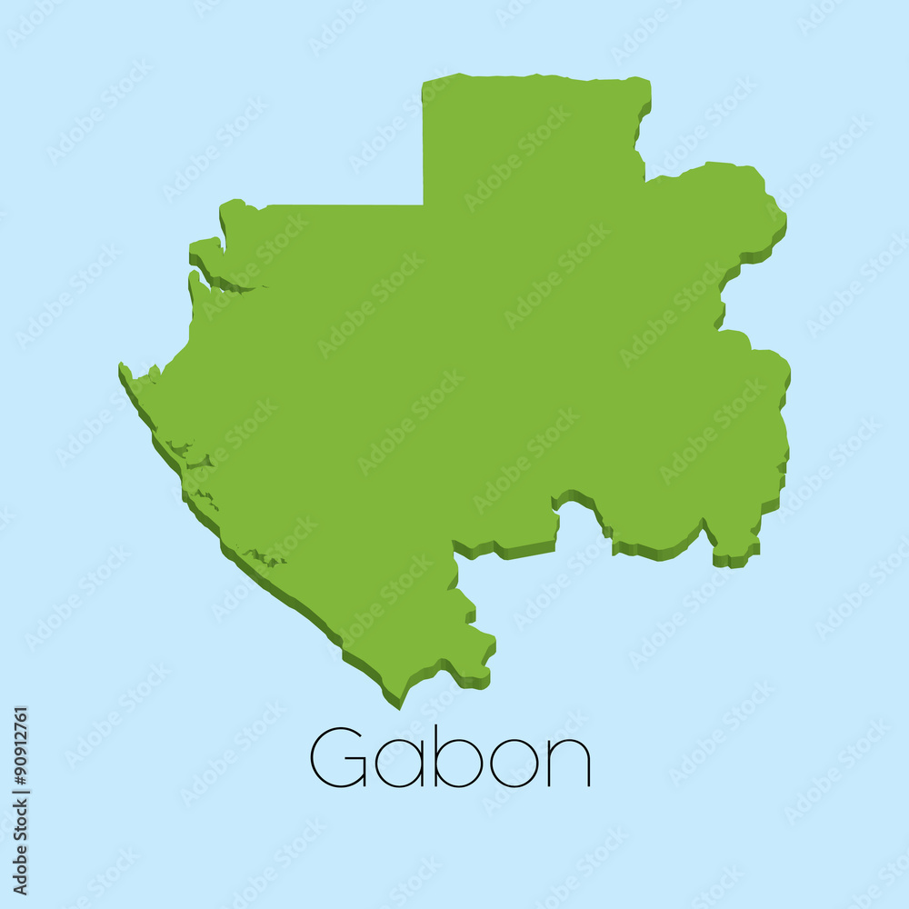 3D map on blue water background of Gabon