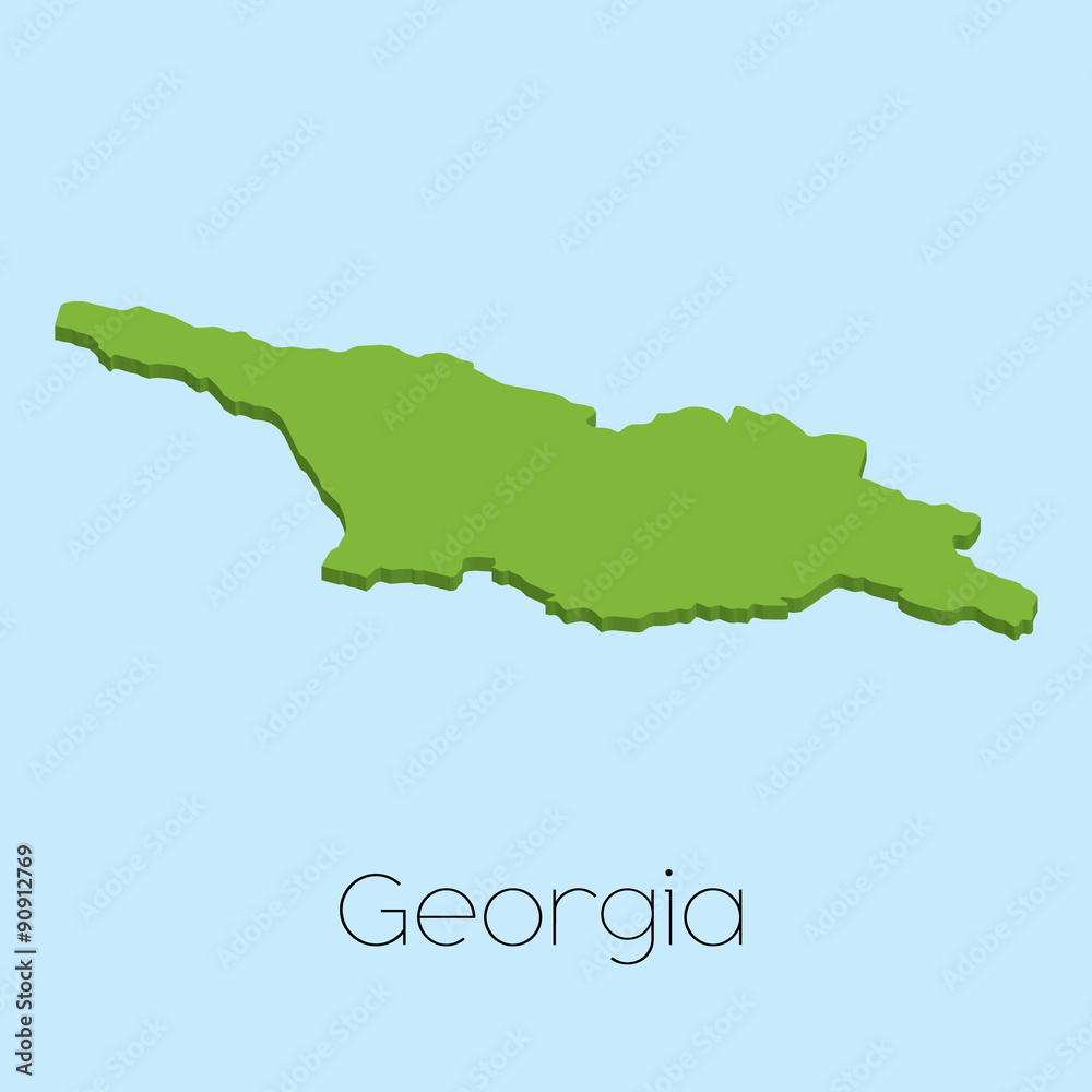 3D map on blue water background of Georgia