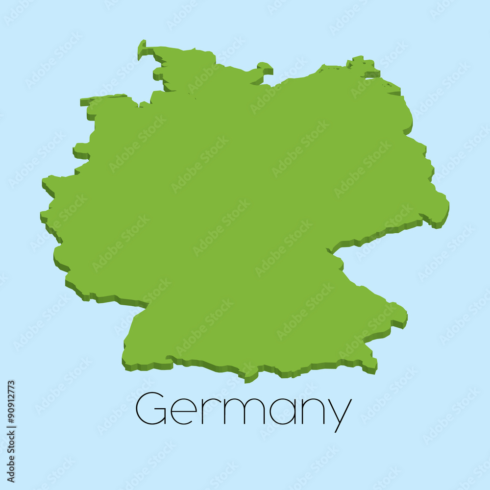 3D map on blue water background of Germany