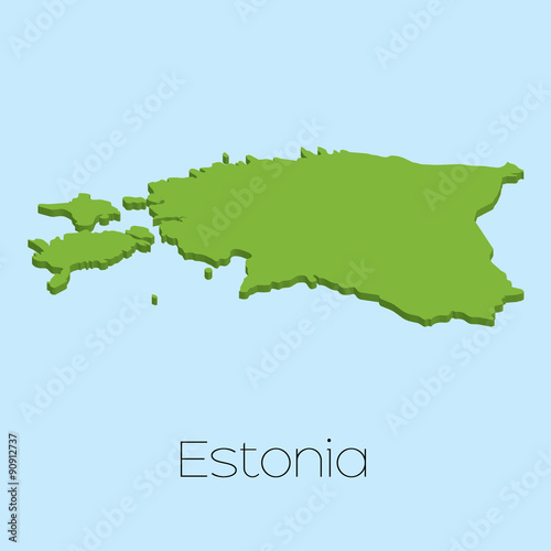 3D map on blue water background of Estonia