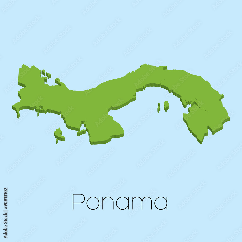 3D map on blue water background of Panama