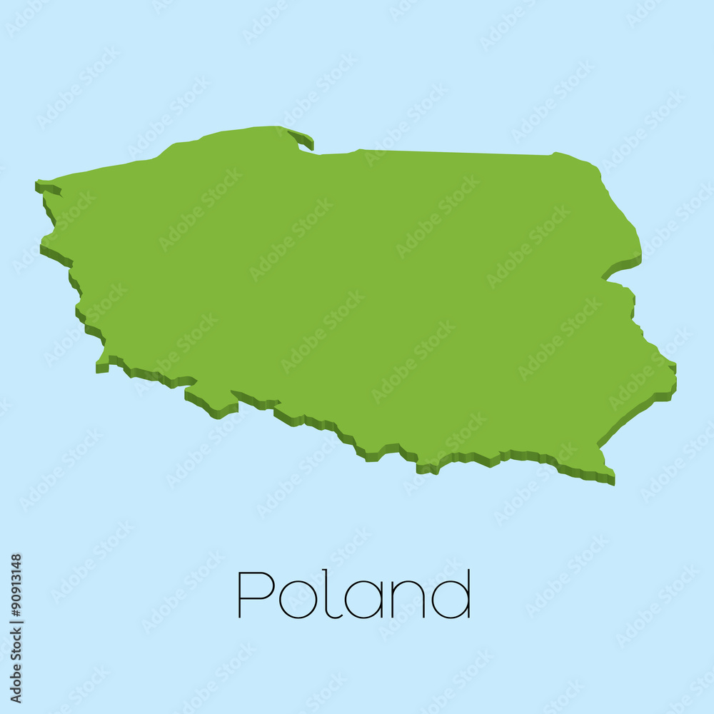 3D map on blue water background of Poland