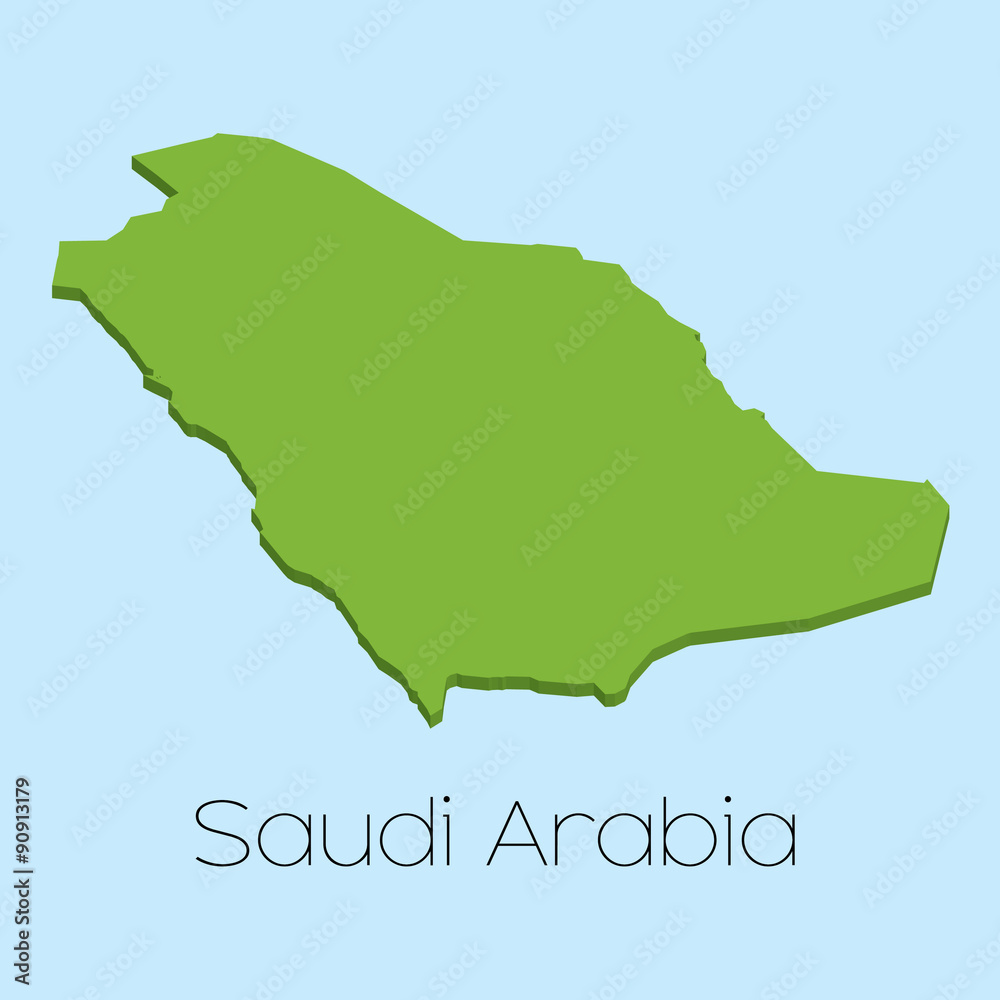 3D map on blue water background of SaudiArabia