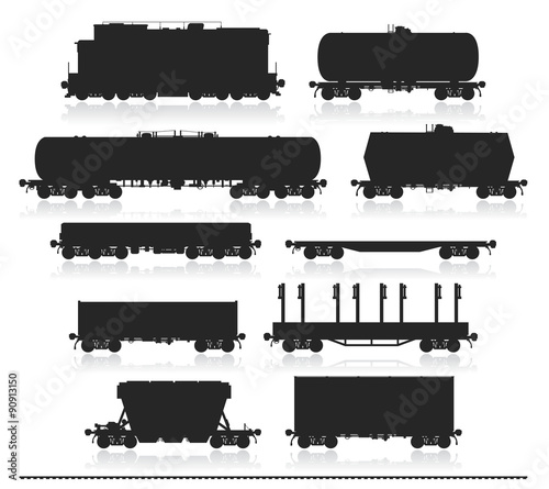 Set of train with freight wagons.