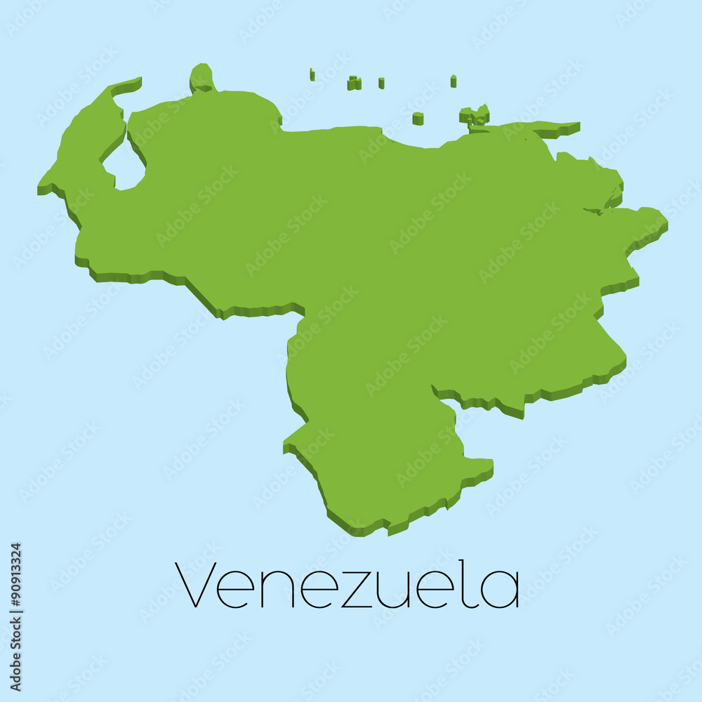 3D map on blue water background of Venezuela
