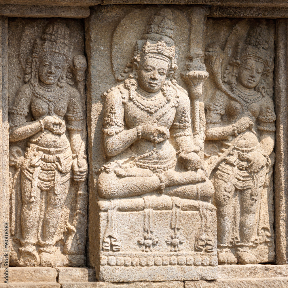 Stone carving of Prambanan Hindu temple, Yogyakarta,  Java