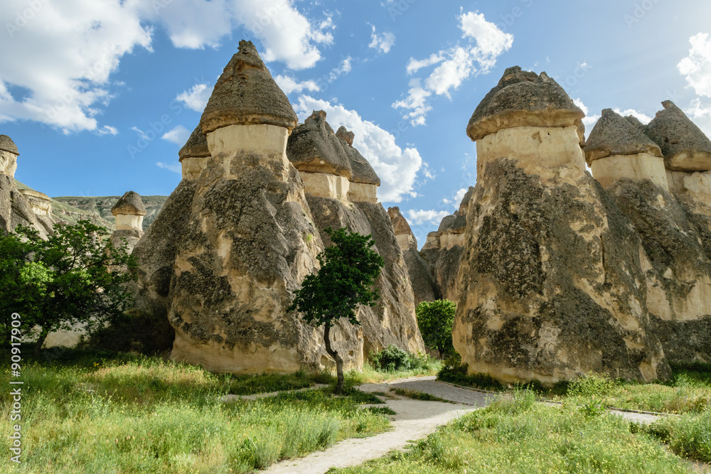 Colourful rock formations in Cappadocia, Turkey