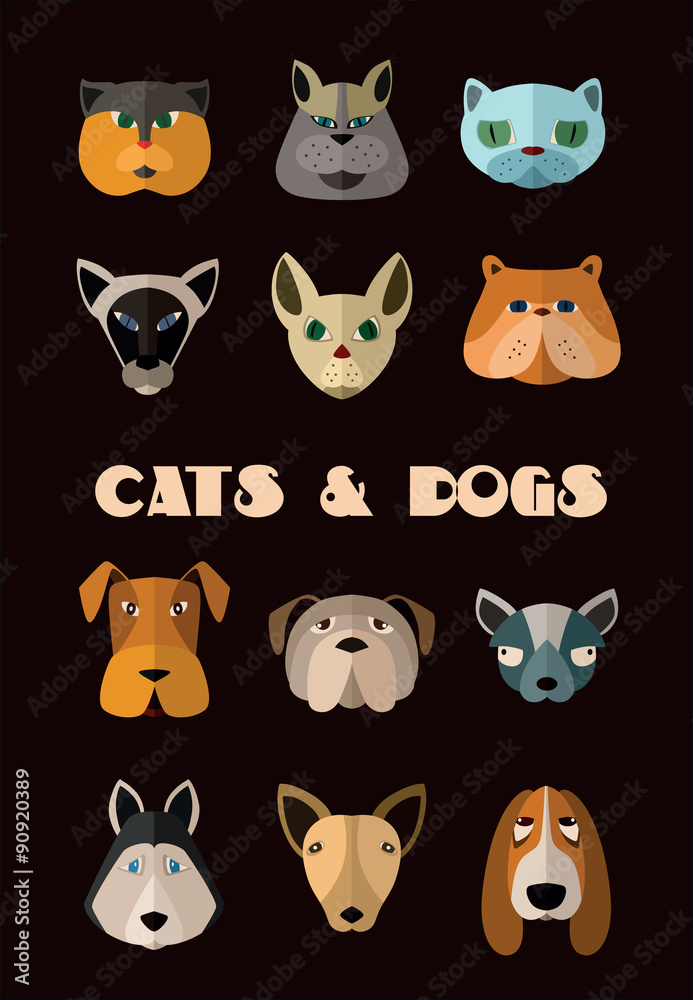 Cats and dogs icon set. Vector format. Cats and dogs icon set. Vector format.