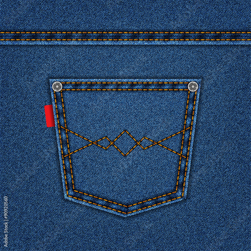 jeans blue texture with pocket denim background. stock vector illustration eps10
