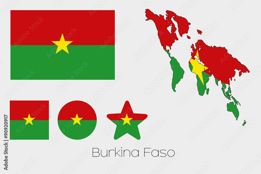 Multiple Shapes Set with the Flag of Burkina Faso Multiple Shapes Set with the Flag of Burkina Faso