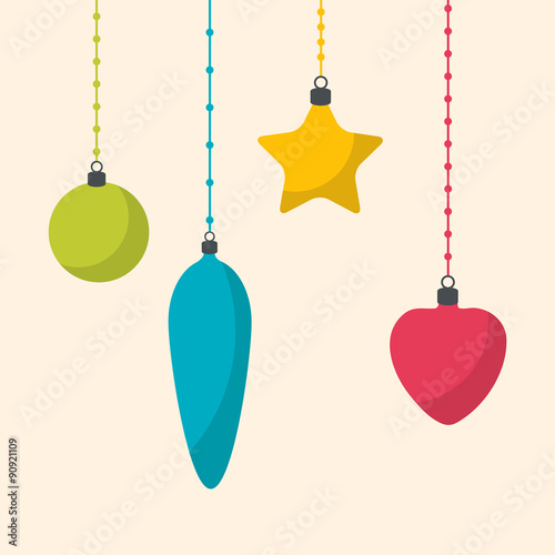 Set of different flat Christmas balls. Vector card..