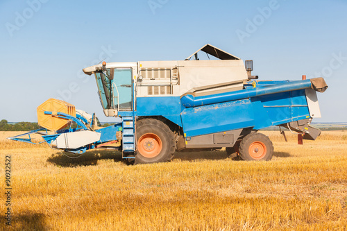 Combine harvester working