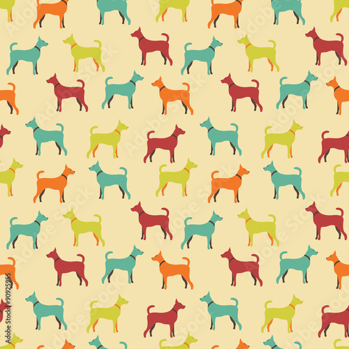 Animal seamless vector pattern of dog silhouettes