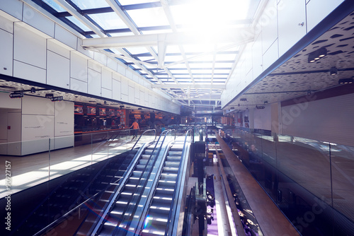 shopping mall interior escalator