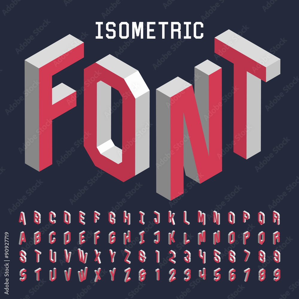 3d isometric alphabet vector font.
Isometric letters, numbers and symbols. Three-Dimensional stock vector typography for headlines, posters etc. - obrazy, fototapety, plakaty 