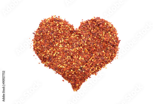 Hot and spicy crushed chillis in a heart shape