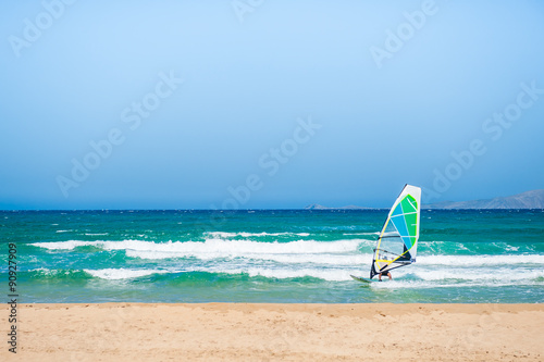 Windsurfing in the sea.