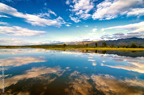 Reflection at a beautiful lake near Inle lake, Myanmar, Vietnam