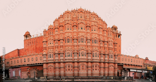 Example of indian architecture - front of Hawa Mahal built (Palace of Winds) with many windows from women's chambers, built in 1799 in Jaipur, India