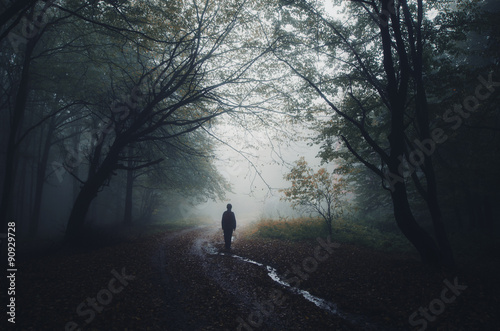 man silhouette at the edge of a dark forest