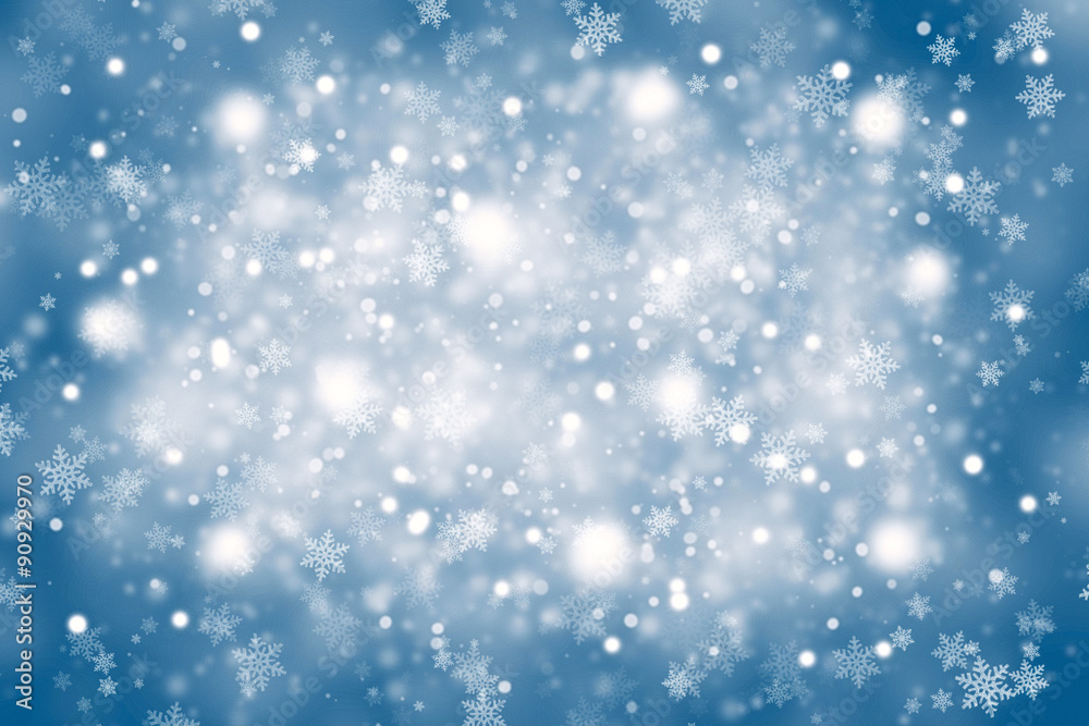 Blurry blue color abstract snowflakes