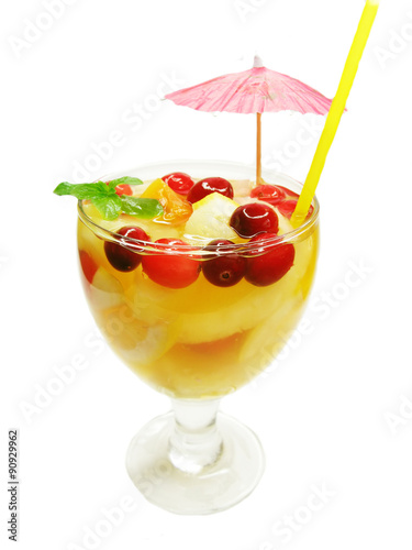 fruit drink cocktail with pineapple and ice