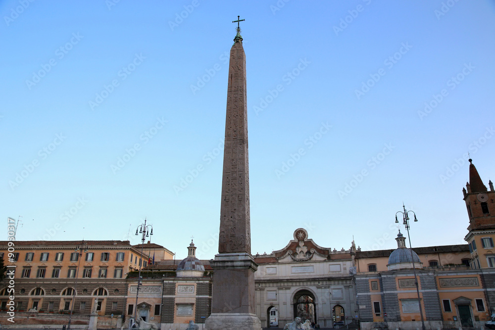 Piazza del Popolo and Flaminio Obelisk in Rome, Italy