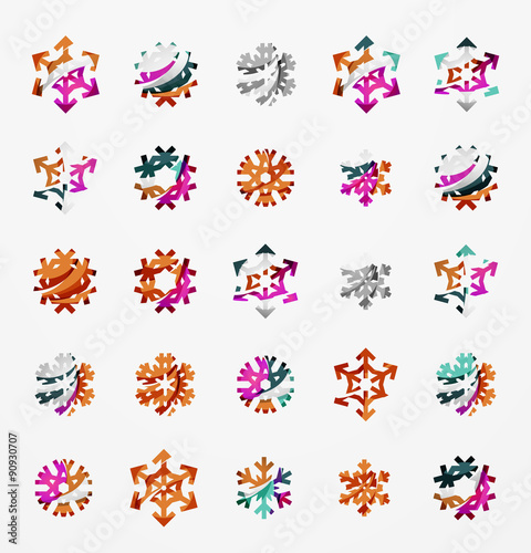Set of abstract colorful snowflake logo icons, winter concepts
