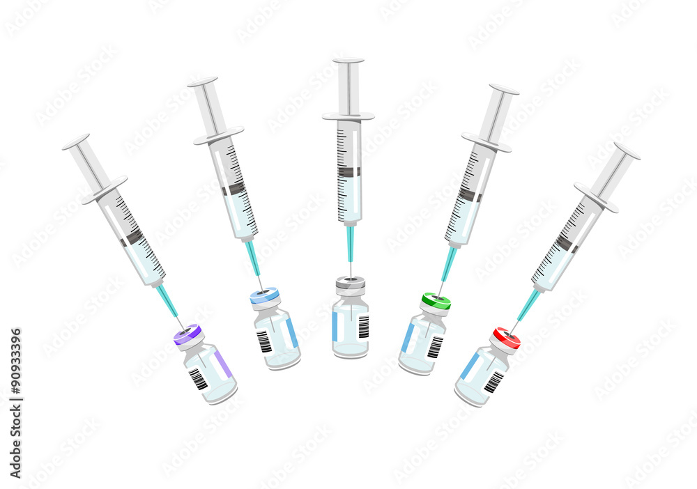 Vector image of vaccine syringes and vials Vector image of vaccine syringes and vials