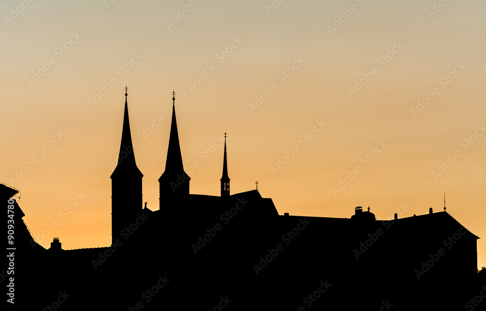 Kloster Michelsberg Bamberg Silhouette zur Abenddämmerung
