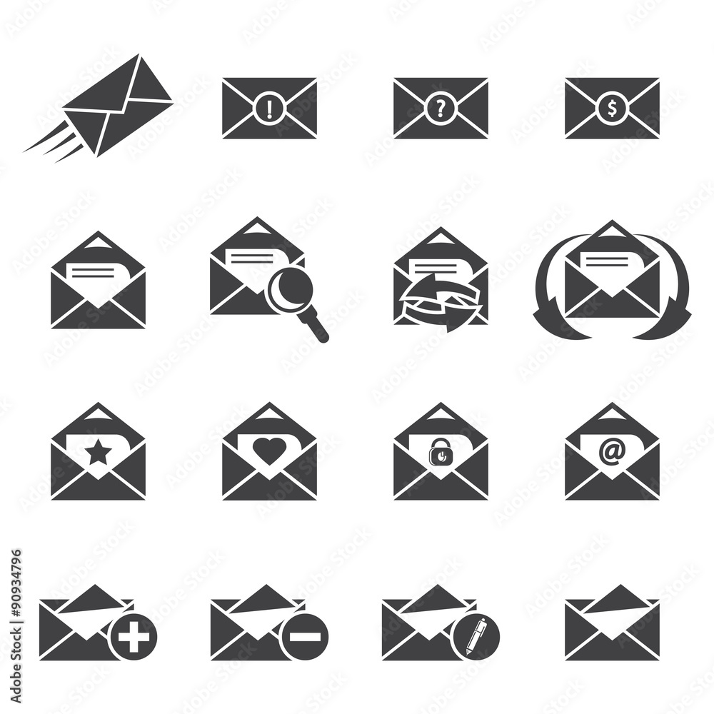 Vector grey Email icons set on white background Vector grey Email icons set on white background