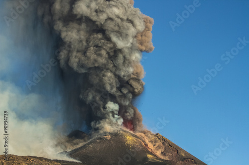 Volcano Etna Eruption - explosions and lava flow from the highest active volcano in Europe 