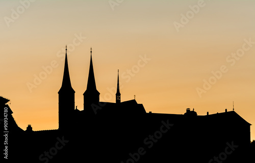 Kloster Michelsberg Bamberg Silhouette zur Abenddämmerung photo