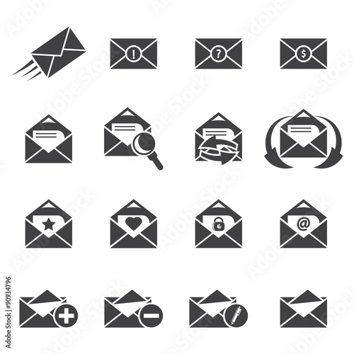 Vector grey Email icons set on white background