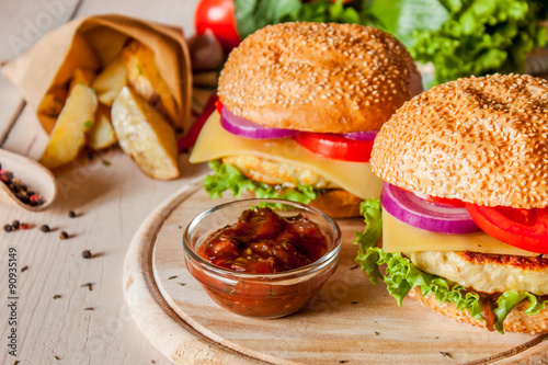 Canvas Print burger with fried potatos