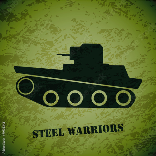 Vector retro tank on green grunge highlight background 