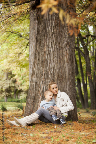 Mother and son in the autum...