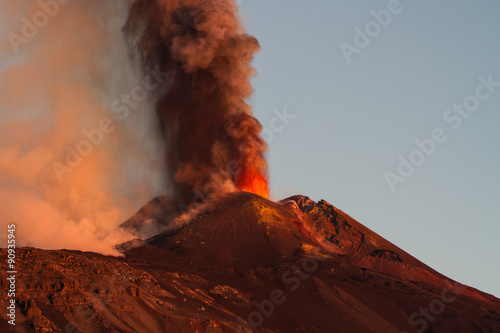 Volcano Etna Eruption - explosions and lava flow from the highest active volcano in Europe 